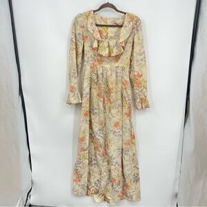 Vintage Lynda Ann California Spring Floral Dress long sleeve peasant Sz M 14